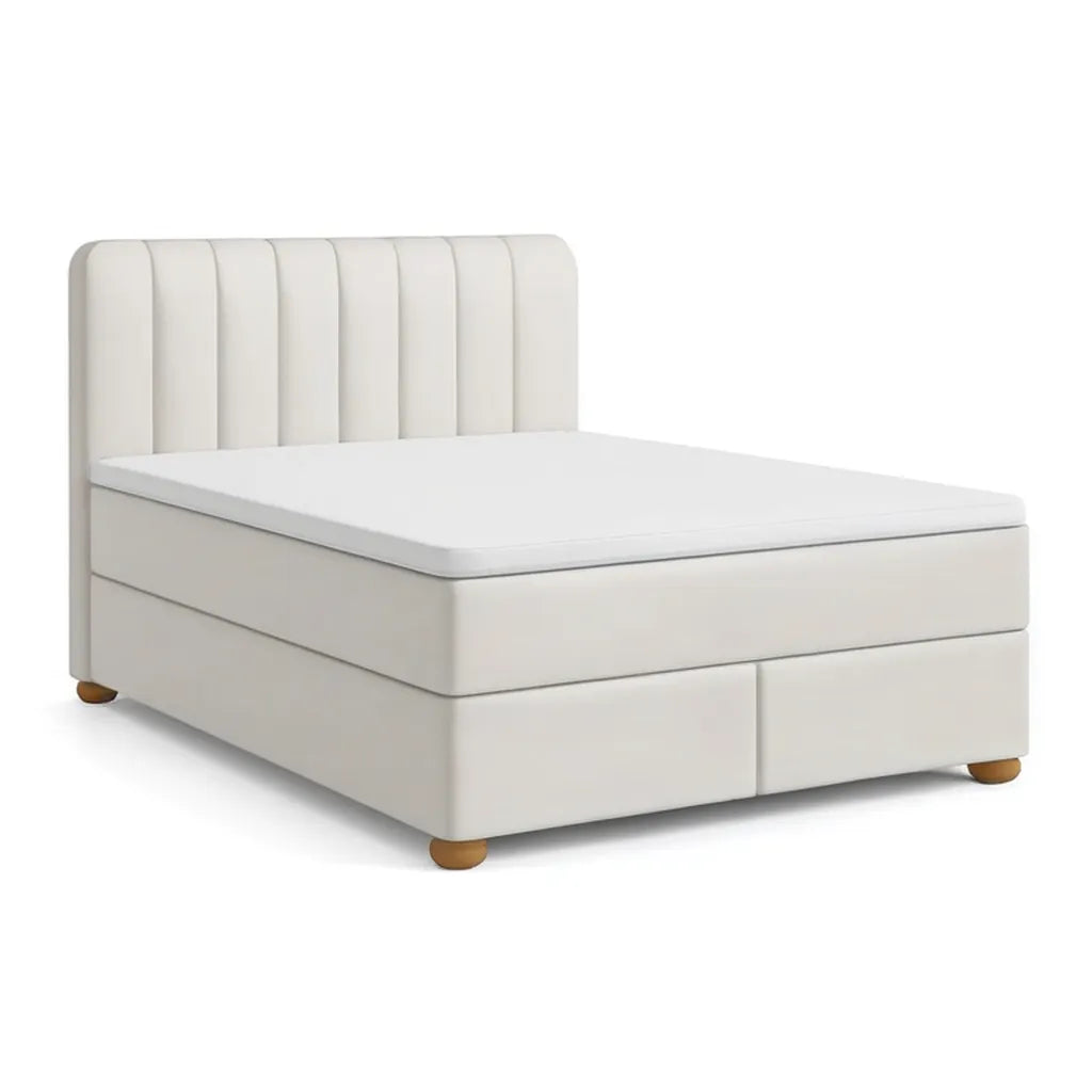 Łóżko kontynentalne, Boks Spring Bed 180 x 200 cm z pokrywą z poliestru topper prostokątny krem biały