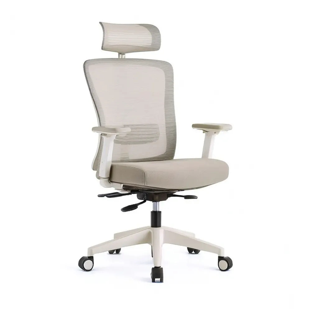Krzesło biurowe, Ergonomiczne krzesło biurowe 65x70x125 cm z oparciem na głowie Beżowym białym czarnym
