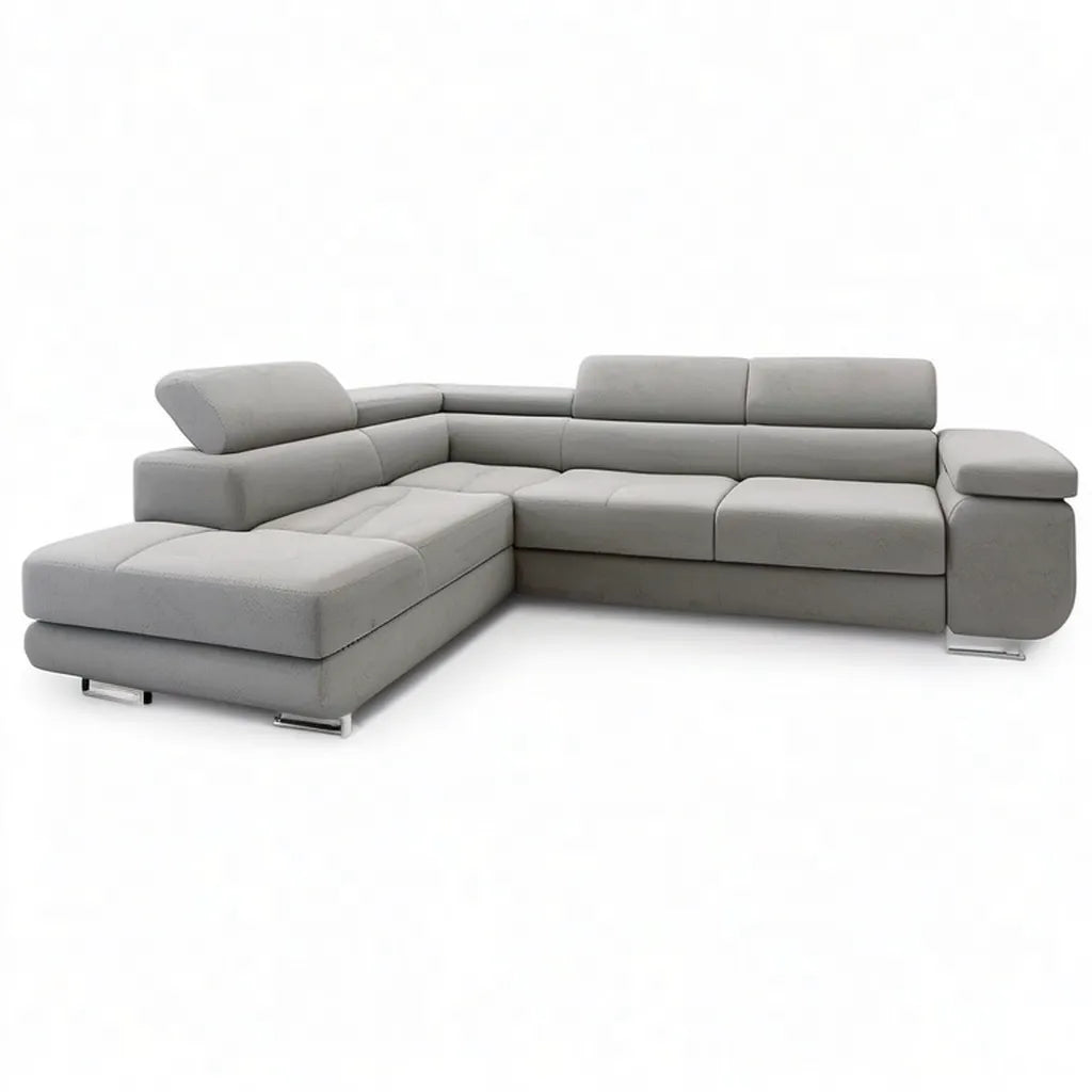 Sofa, Rożna sofa z 3-osobowym poliestrem o kształcie litery L szarym 300 x 200 x 85 cm