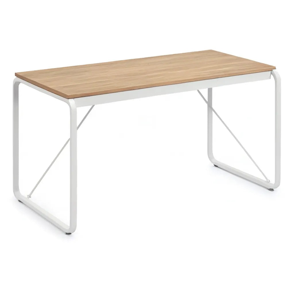 Stół do jadalni, Prostokątny stół jadalny 120 x 60 x 75 cm melaminowany górny dekor dębu podstawa biała stal