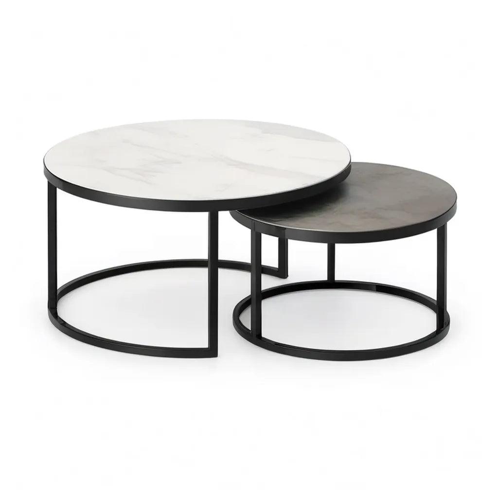 Stolik kawowy, Zestaw do kawy w dwóch częściach, około 80 x 80 x 45 cm i 60 x 60 x 35 cm MDF z folii PVC biały szary czarny