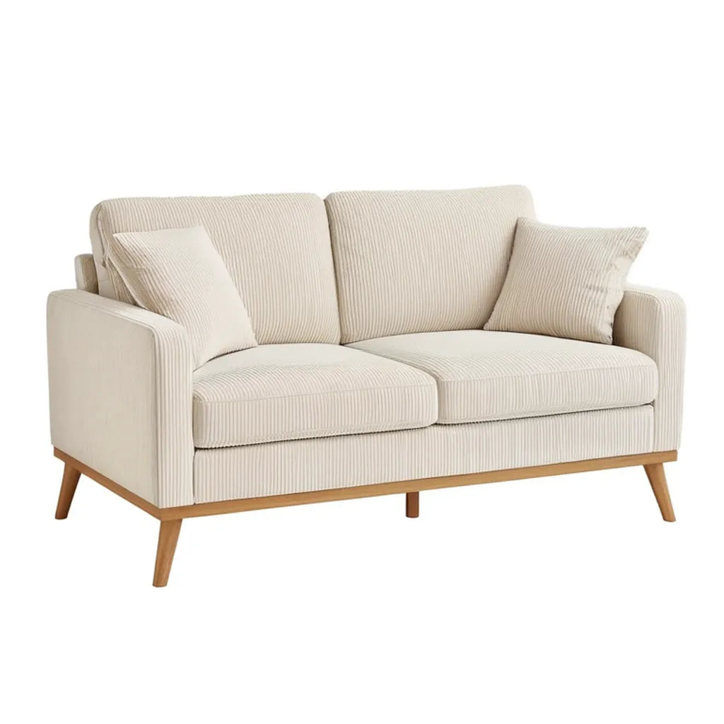 Sofa, 2-kanapa z poliestrowego sznura w kremie z litymi nóżkami z drewna 160 x 86 x 85 cm