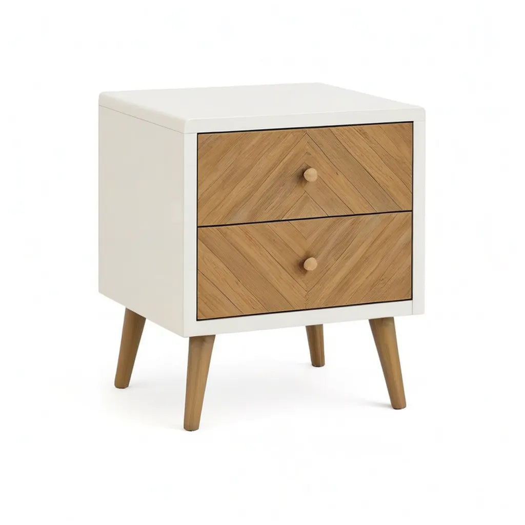 Szafka nocna, Stół do spania z 2 szufladami MDF Dąb naturalny Veneer prostokątna biały charakter 45 x 40 x 60 cm