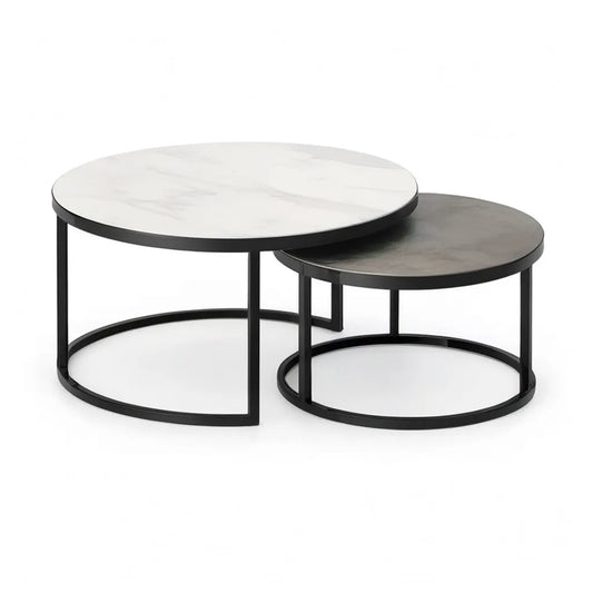 Stolik kawowy, Zestaw do kawy w dwóch częściach, około 80 x 80 x 45 cm i 60 x 60 x 35 cm MDF z folii PVC biały szary czarny