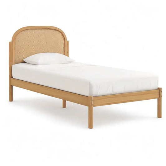 Łóżko pojedyncze ramka 90 x 200 cm lite drewno rattan naturalna prostokątna