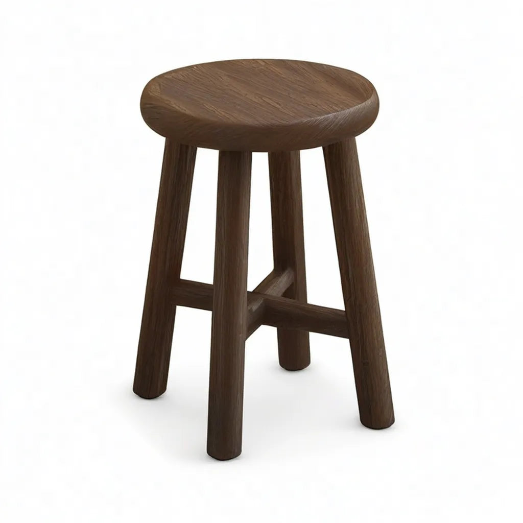Taboret, Ciemnobrązowy taboret z litego drewna 35 x 35 x 45 cm
