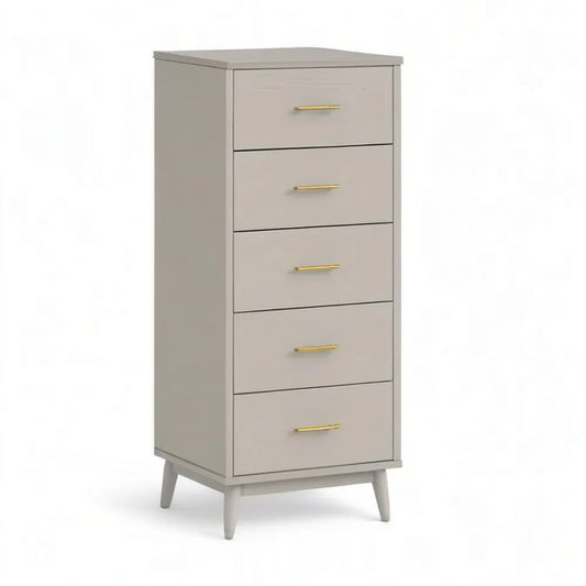 Wysoka komoda 60 x 40 x 120 cm kremu biały z 5 szuflady i złote-kolorowe uchwyty