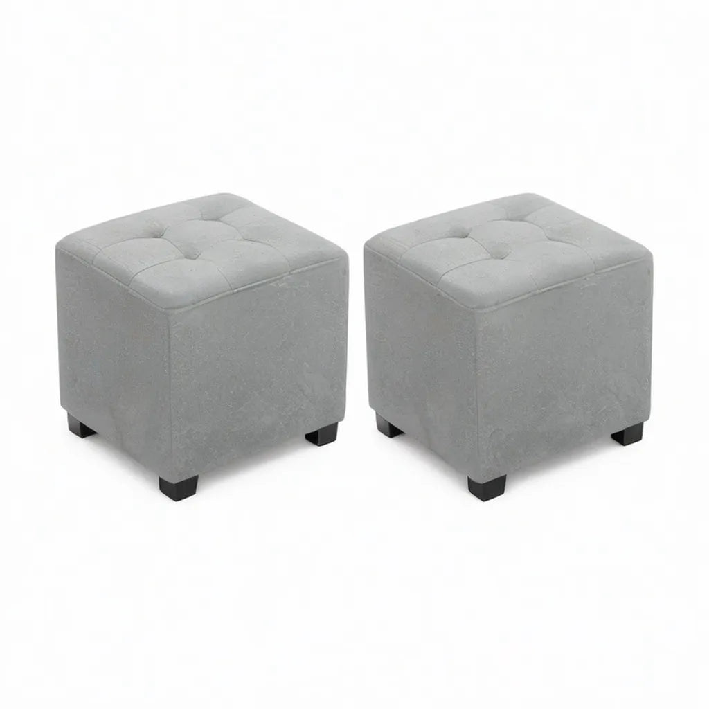 Taboret, Zestaw 2 stolce kwadratowe ottomans wyściełane szarym poliestrem 38 x 38 cm, 38 x 38 x 38 cm