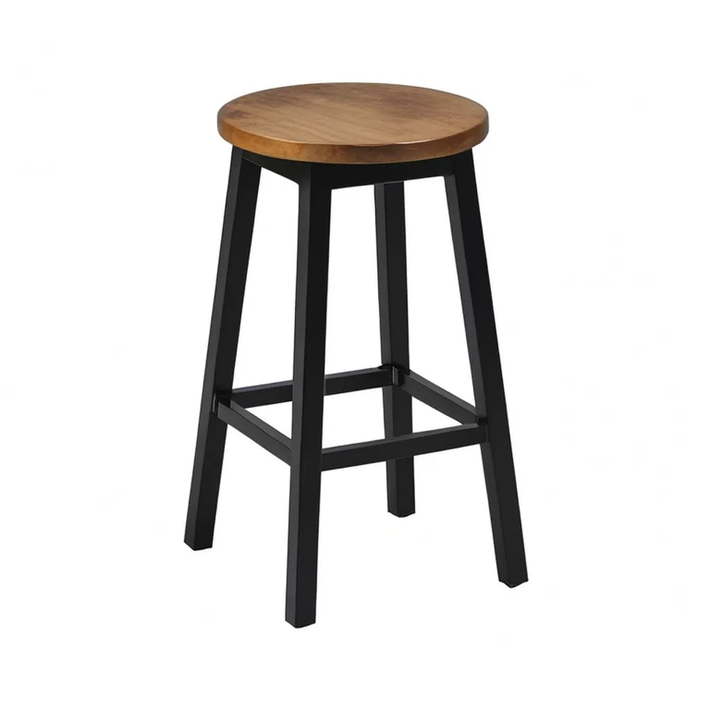Taboret, Stołek okrągłego pręta 65 cm sitting lite wood brązowy podstawa czarny stal